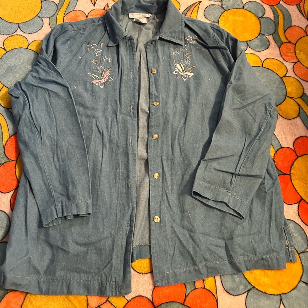 Embroidered Denim Button Up